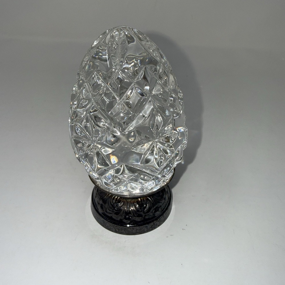 Waterford Crystal Egg Paperweight on Silverplated Stand 4" Ireland
